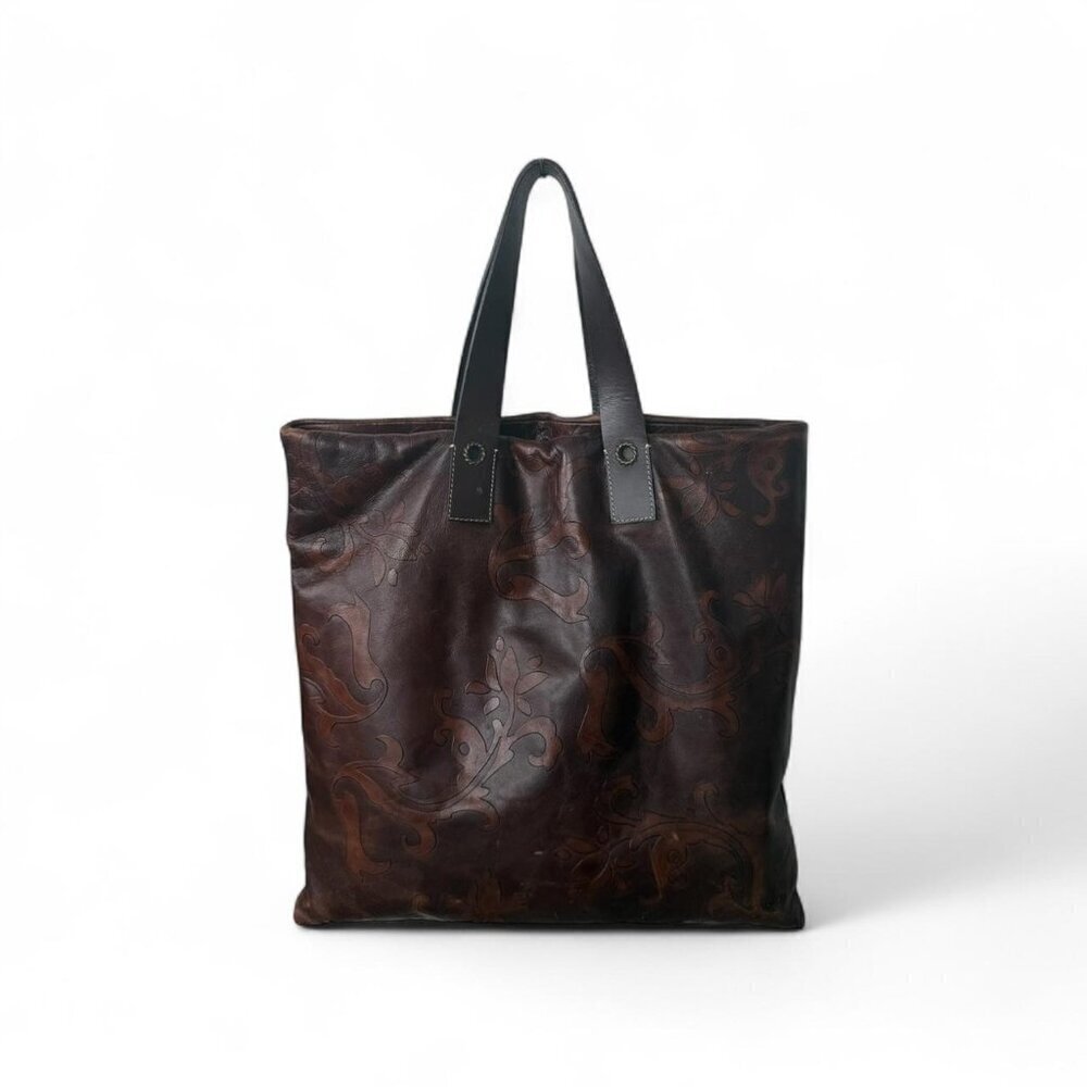 Falor Firenze Italy Vintage Genuine Leather Tote Embossed Floral Large Bag